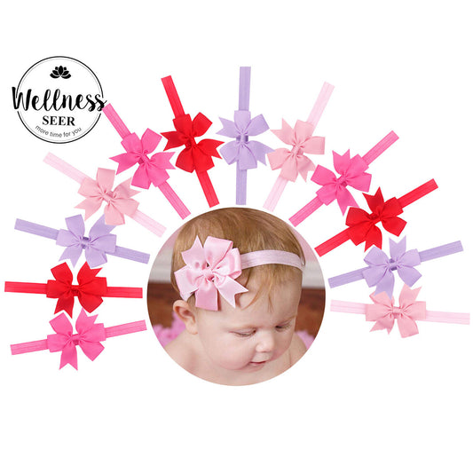 12Pcs Colors Newborn Baby Girl Headband Infant Toddler Bow Hair Band Accessories