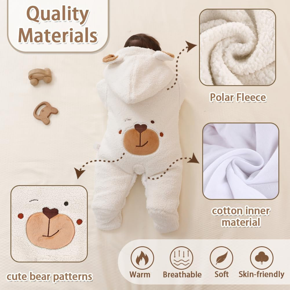 Baby Newborn Jumpsuit Footie Romper Hooded Warm Thicken Winter Bunting Outwear Snowsuit Pajamas for Girls Boys